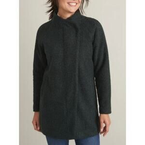 Marine Layer Stephanie Cocoon Coat Black Sherpa Recycled Medium Asymmetrical Zip